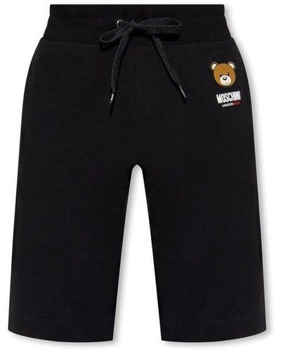 Moschino Teddy Bear Patch Drawstring Sweat Shorts - Black