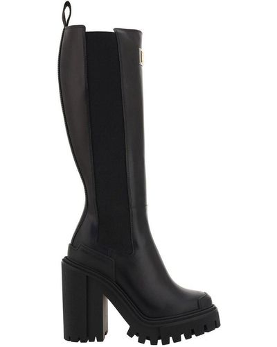 Dolce & Gabbana Logo-plaque Round-toe Slip-on Boots - Black