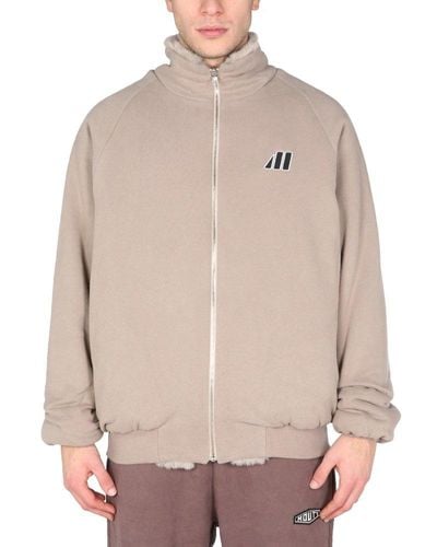 MOUTY Logo Embroidered Reversible Zipped Jacket - Natural