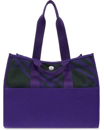 Burberry Check Organic-cotton Tote Bag - Purple