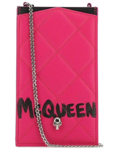 Alexander McQueen Fuchsia Leather Skull Phone Holder Alexa - Pink