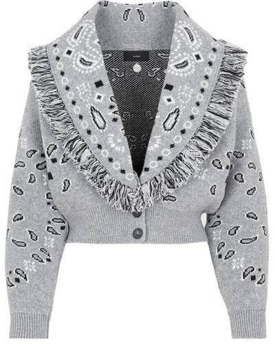 Alanui Bandana Jacquard Cropped Sweater - Gray