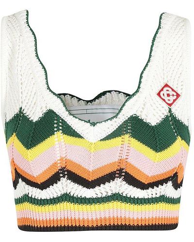 Casablancabrand Wave Crochet Knitted Cropped Top - Multicolour