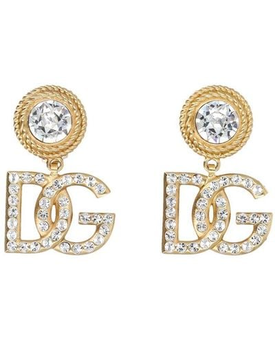 Dolce & Gabbana Earrings With Rhinestones And Dg Logo - Metallic