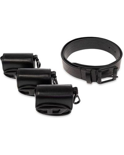 DIESEL 'oval D Logo B-1dr' Belt With Three Pouches - Black