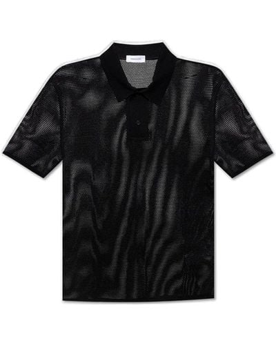 Ferragamo Openwork Polo Shirt, - Black