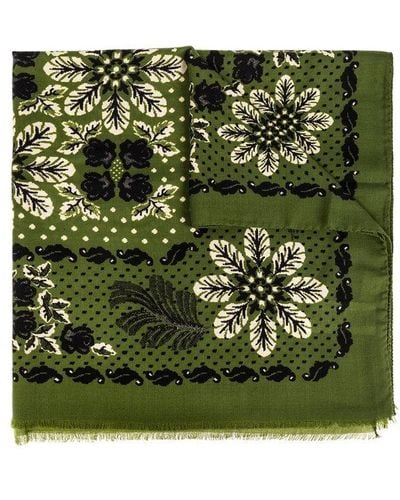 Etro Floral Printed Frayed Edge Scarf - Green
