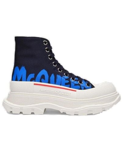 Alexander McQueen Tread Slick Graffiti Logo Sneakers - Blue