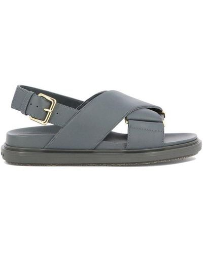 Marni Logo Embossed Buckled Sandals - Gray