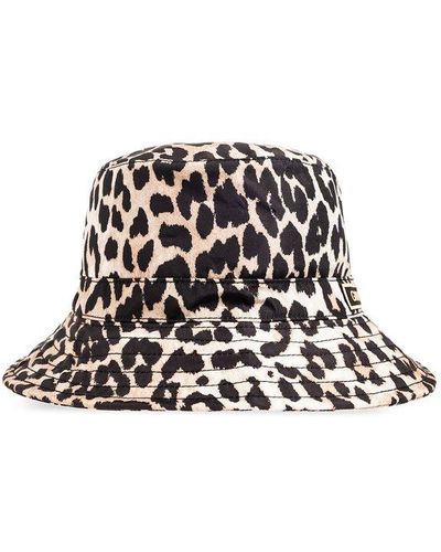 Ganni Leopard Print Bucket Hat, - Black