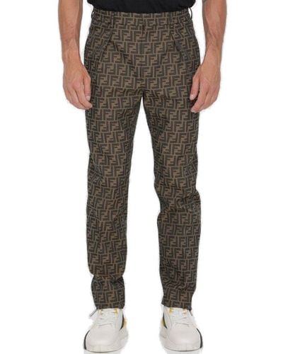 Fendi All-over Monogram Pleated Trousers - Brown