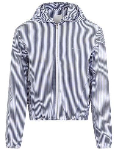 Givenchy Logo Embroidered Striped Hooded Windbreaker - Blue