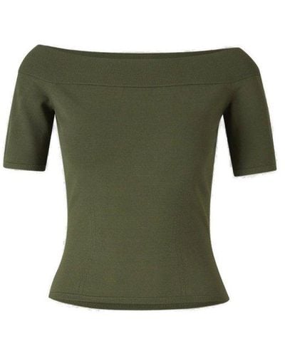 Alexander McQueen Off-shoulder Short-sleeved T-shirt - Green