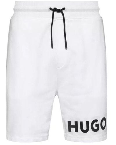 HUGO Logo Printed Drawstring Shorts - White