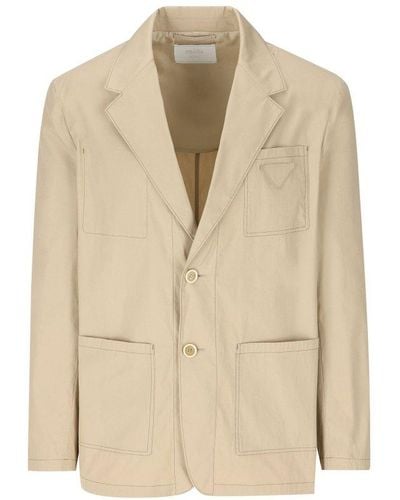 Prada Triangle Patch Button-up Jacket - Natural