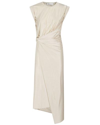 Rabanne Gathered-detail Draped Crewneck Midi Dress - White