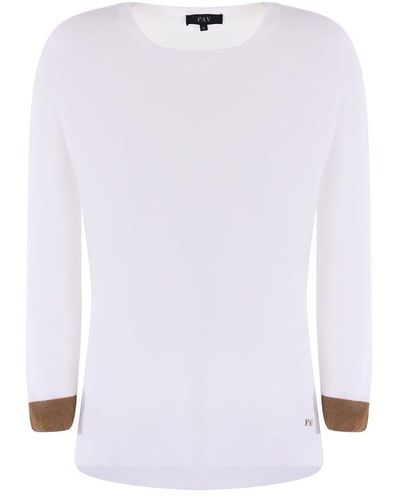 Fay Long Sleeved Crewneck Sweater - White