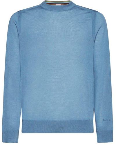 Paul Smith Logo Embroidered Knitted Jumper - Blue
