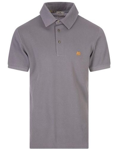 Etro Polo Shirt With Logo And Paisley Undercollar - Gray