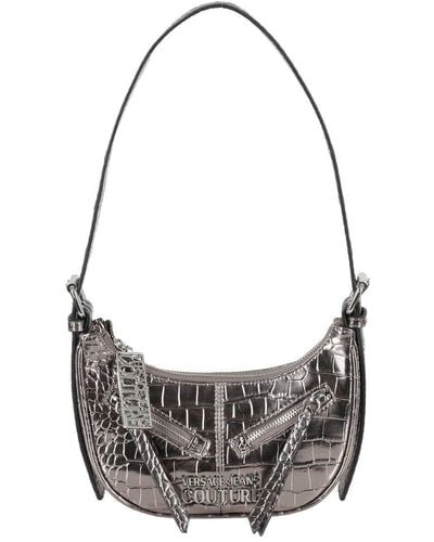 Versace Embossed Zipped Shoulder Bag - Gray