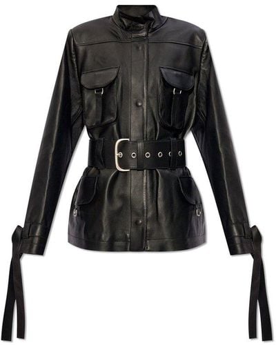 Off-White c/o Virgil Abloh Belted Leather Jacket - Black