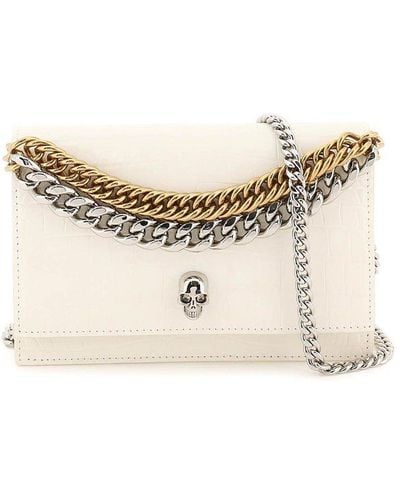 Alexander McQueen Small 'skull' Bag With Chains - Natural