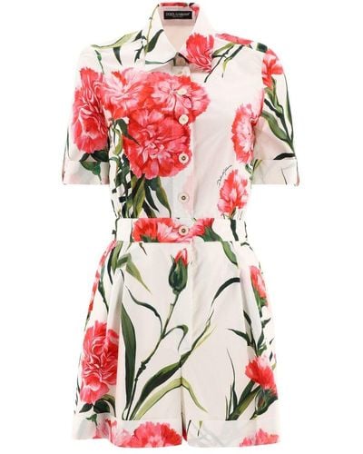 Dolce & Gabbana Floral-printed Short-sleeved Playsuit - Red