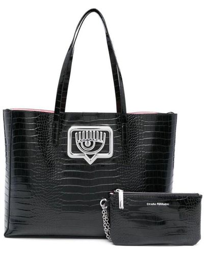 Chiara Ferragni Eyelike Logo Plaque Tote Bag - Black