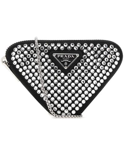 Prada Crystal Embellished Triangle Crossbody Bag - Metallic