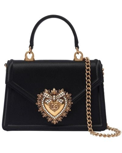 Dolce & Gabbana Foldover Top Small Satin Devotion Bag - Black