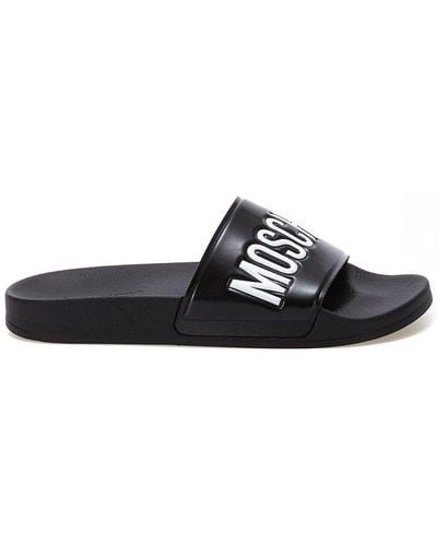 Moschino Logo Embossed Pool Slides - Black