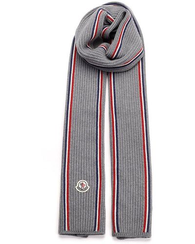 Moncler Gray Tricolor Wool Scarf - White