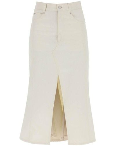 Alexander McQueen Denim Midi Skirt With Pleated Detail - White