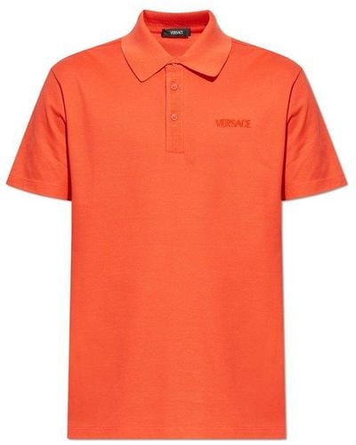 Versace Logo-embroidered Short-sleeved Polo Shirt - Orange