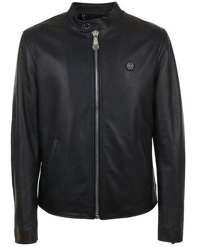 Philipp Plein Leather Moto Jacket - Black