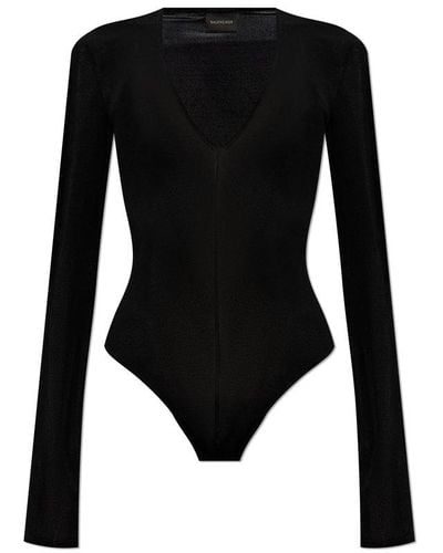 Balenciaga Bodysuit With A V-neckline, - Black