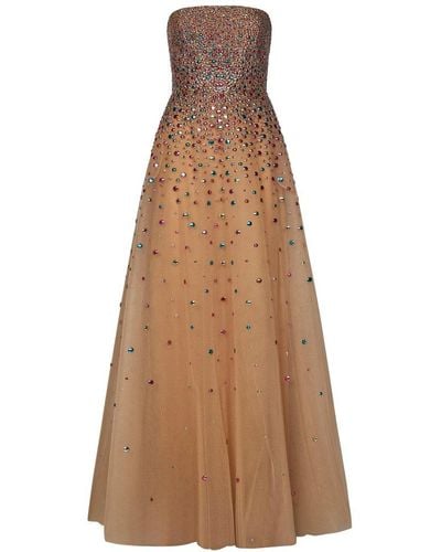 Elie Saab Bead-embellished Strapless Flared Gown - Brown