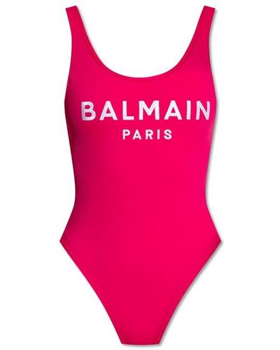 Balmain Logo-print Scoop-back Swimsuit - Pink