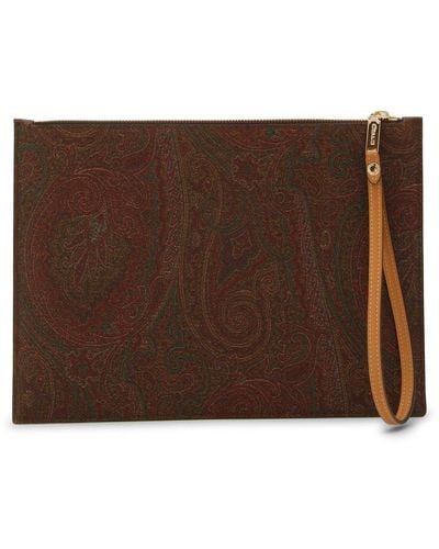 Etro Paisley Pattern Zipped Clutch Bag - Brown