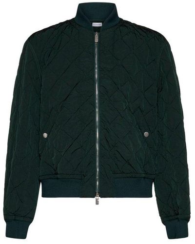 Burberry Long Sleeved Quilted Zip-up Bomber Jacket - Green
