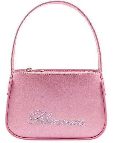 Blumarine Logo Rhinestone Embellished Shoulder Bag - Pink