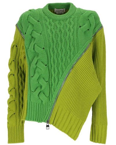 Alexander McQueen Zip-up Cable-knit Sweater - Green