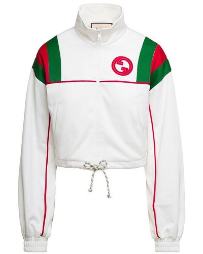 Gucci Jersey Zip Jacket With Web Stripe - White