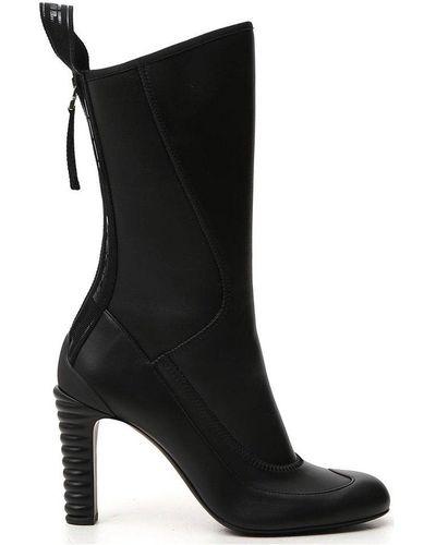 Fendi Paneled Round-toe Boots - Black