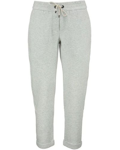 Brunello Cucinelli Lightweight Stretch Cotton Fleece Trousers With Piece Of Furniture - Grey