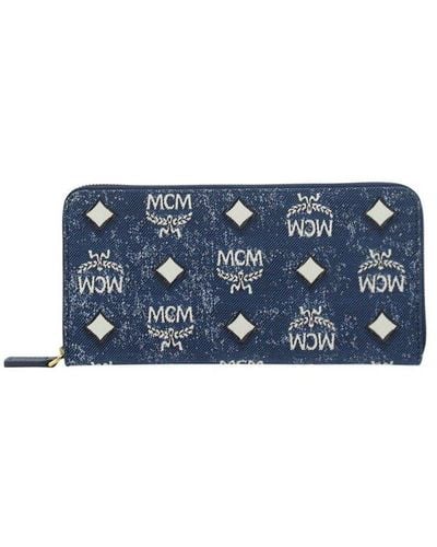 MCM Monogram Zip-up Denim Wallet - Blue