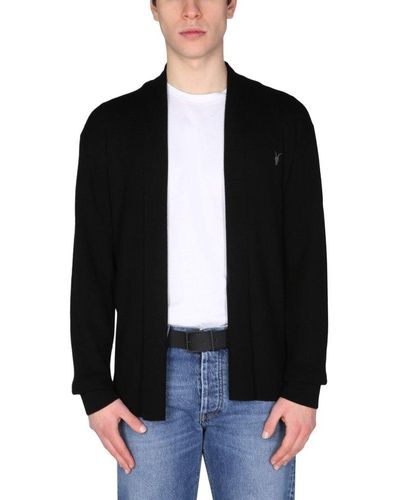 AllSaints "mode" Merino Wool Cardigan With Logo - Black