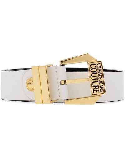 Versace Jeans Couture Logo Engraved Buckle Belt - White