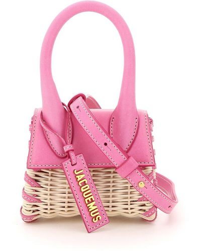 Jacquemus Le Chiquito Leather-trimmed Wicker Tote - Pink