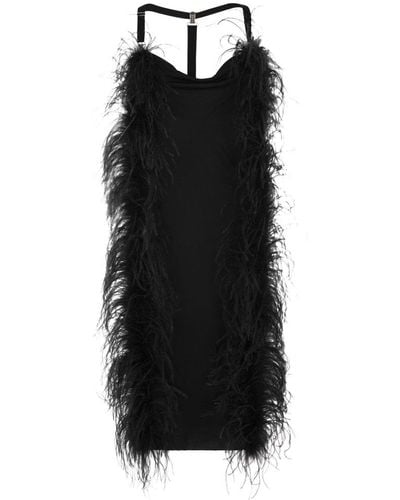 Sportmax Ussita - Shiny Jersey Dress With Feather Boa - Black